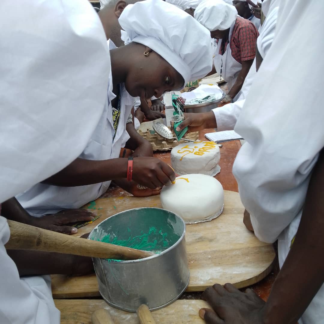 Cake preparation during a practical lesson